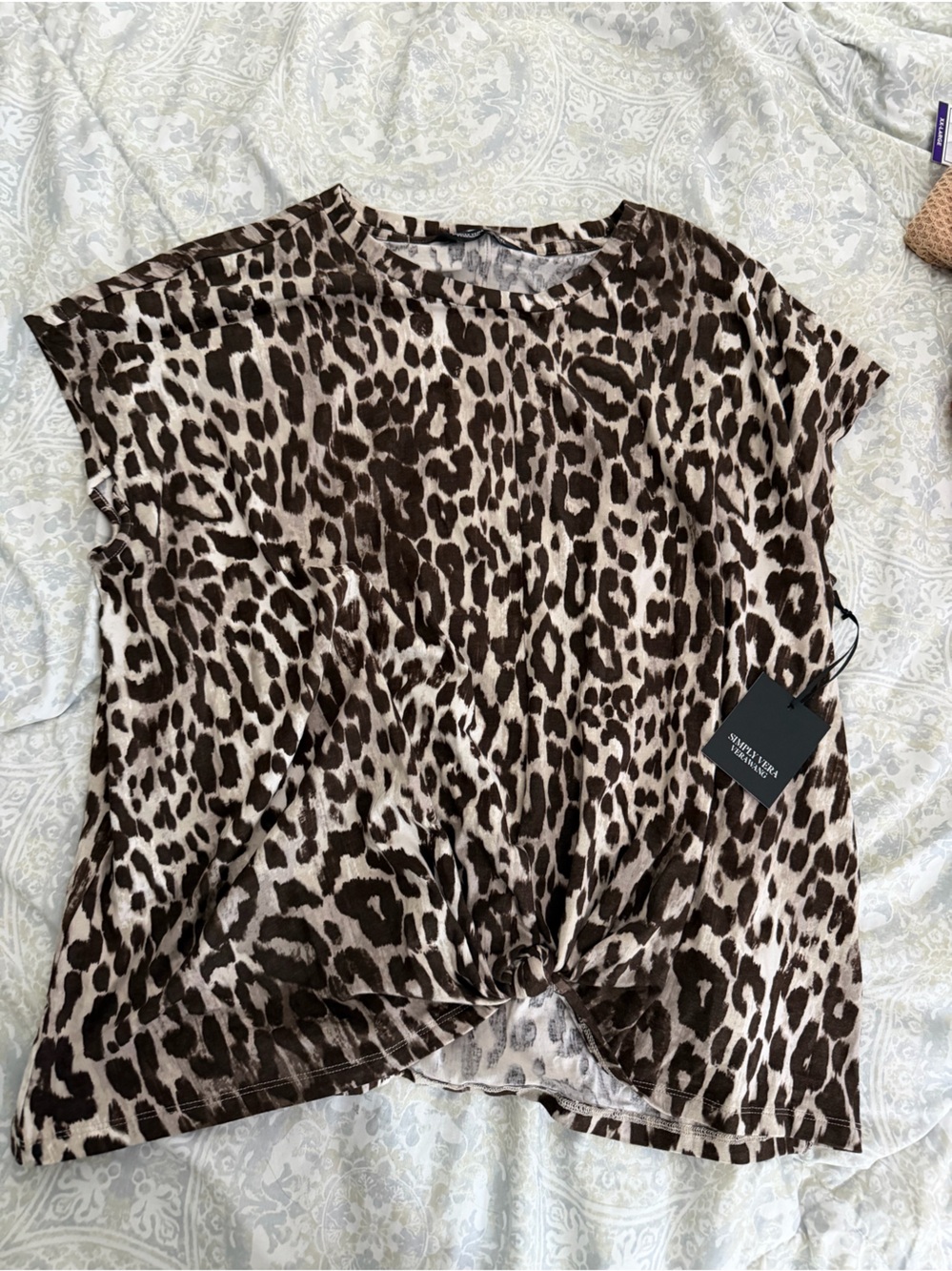 Simply Vera Vera Wang Brown and Cream Leopard-Print Twist-Front Crop Top